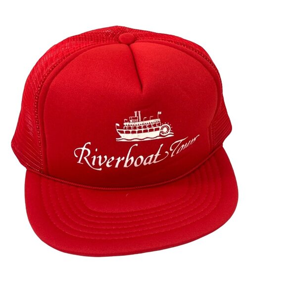 Vintage Red Snapback Trucker Hat With "Riverboat Tours" Embroidery & Mesh Back A - Picture 1 of 8